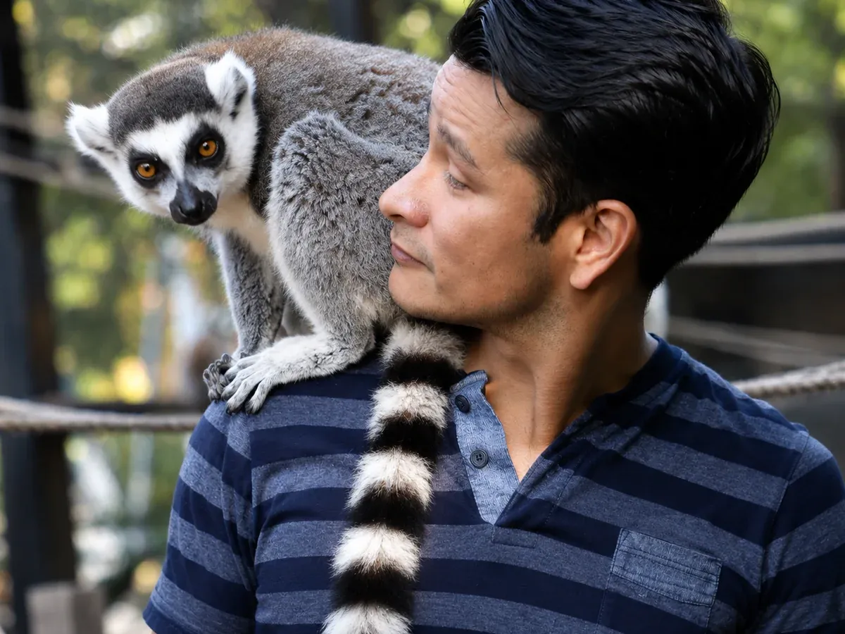 Ring-tailed lemur on a visitor’s shoulder during the lemur encounter