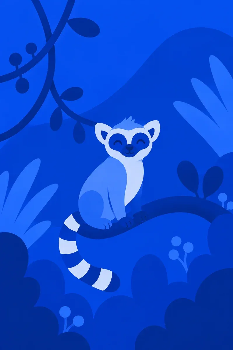 Illustration of a ring-tailed lemur on a branch, the lemur area of the park