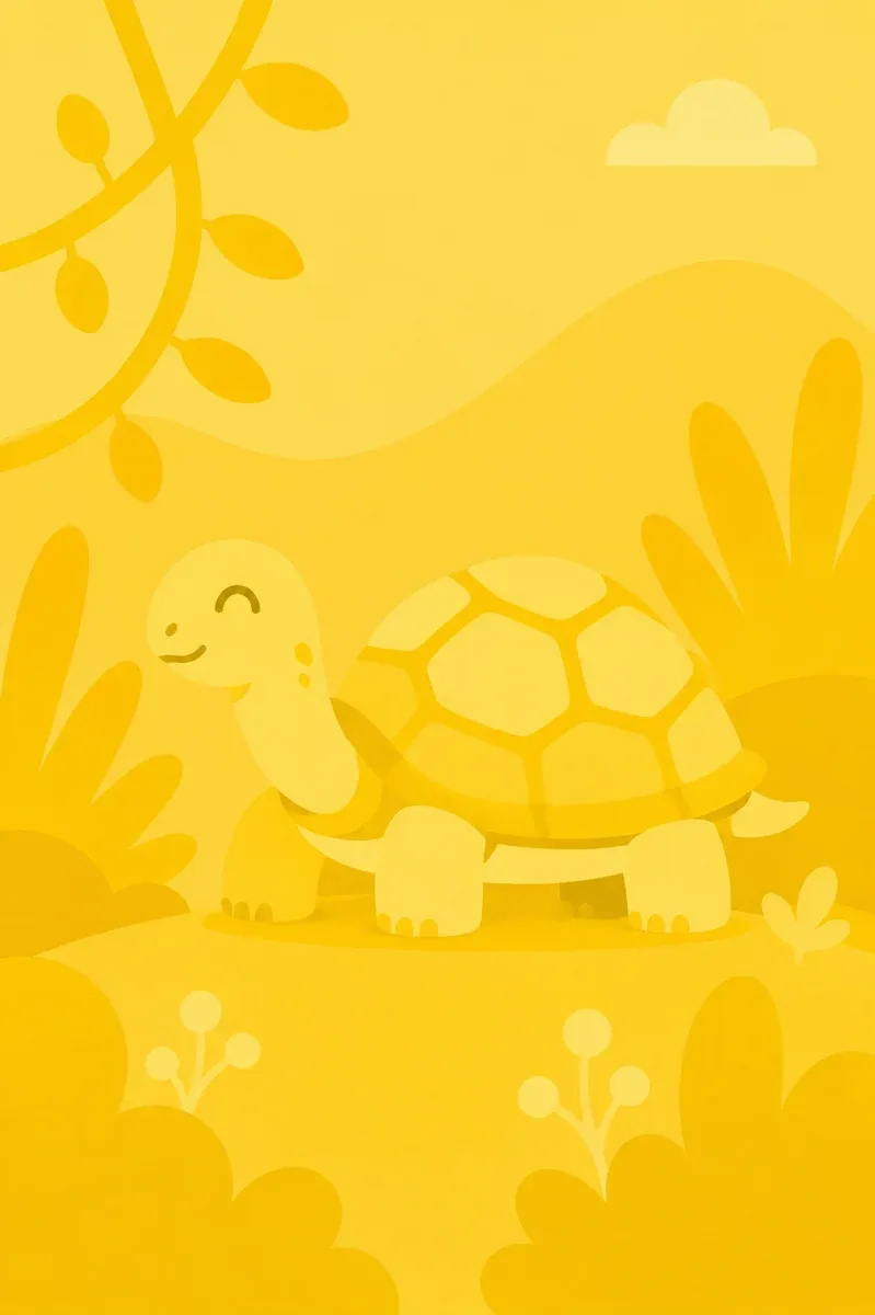 Illustration of a turtle on a yellow background, the turtle house area of the park